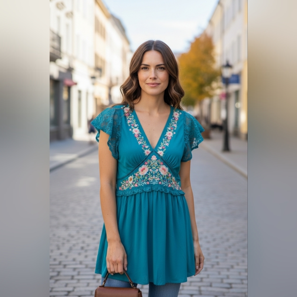Floral embroidered baby doll dress